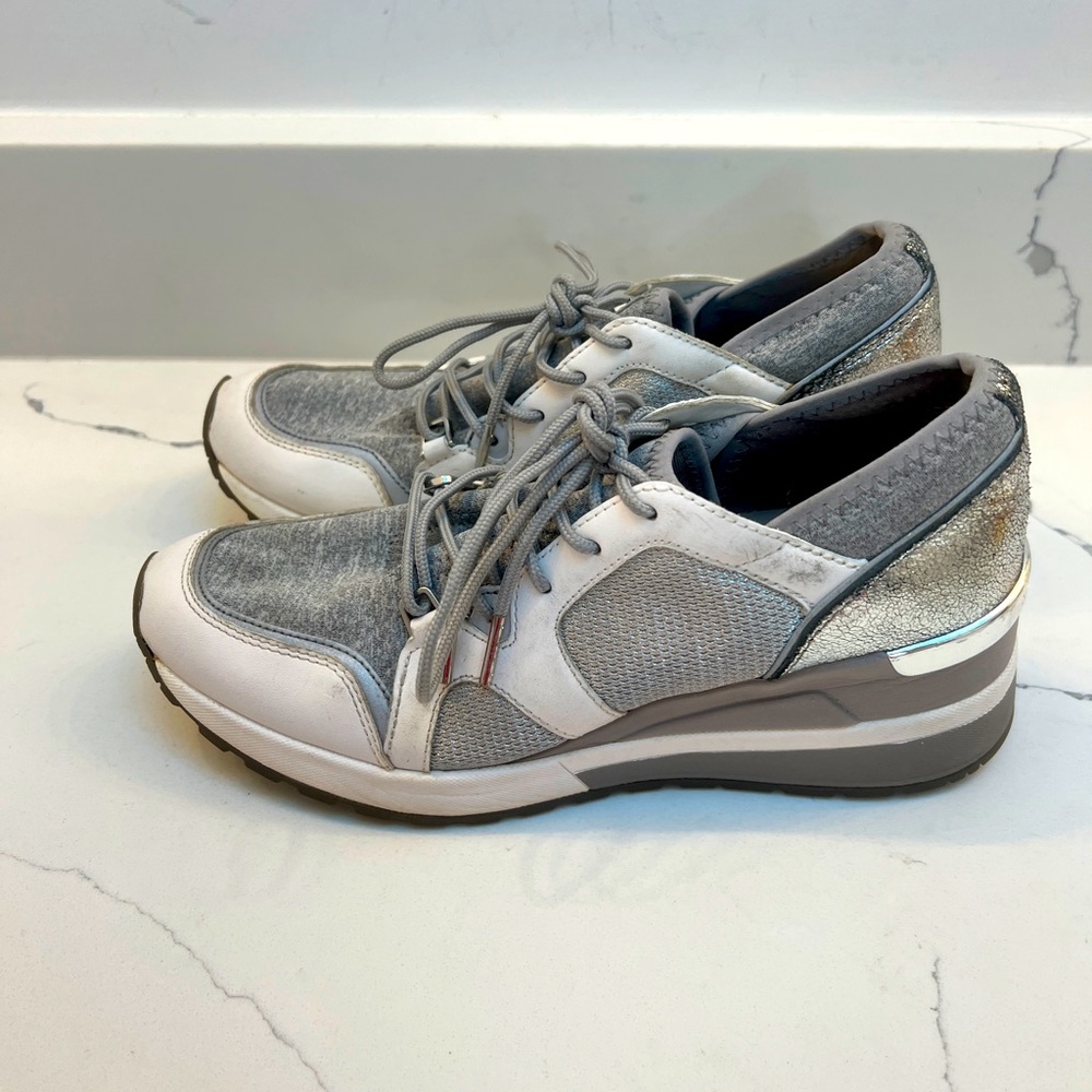 MICHAEL KORS Scout Trainer Wedge Silver Gray - Stretch Heathered Scuba Size 7.5